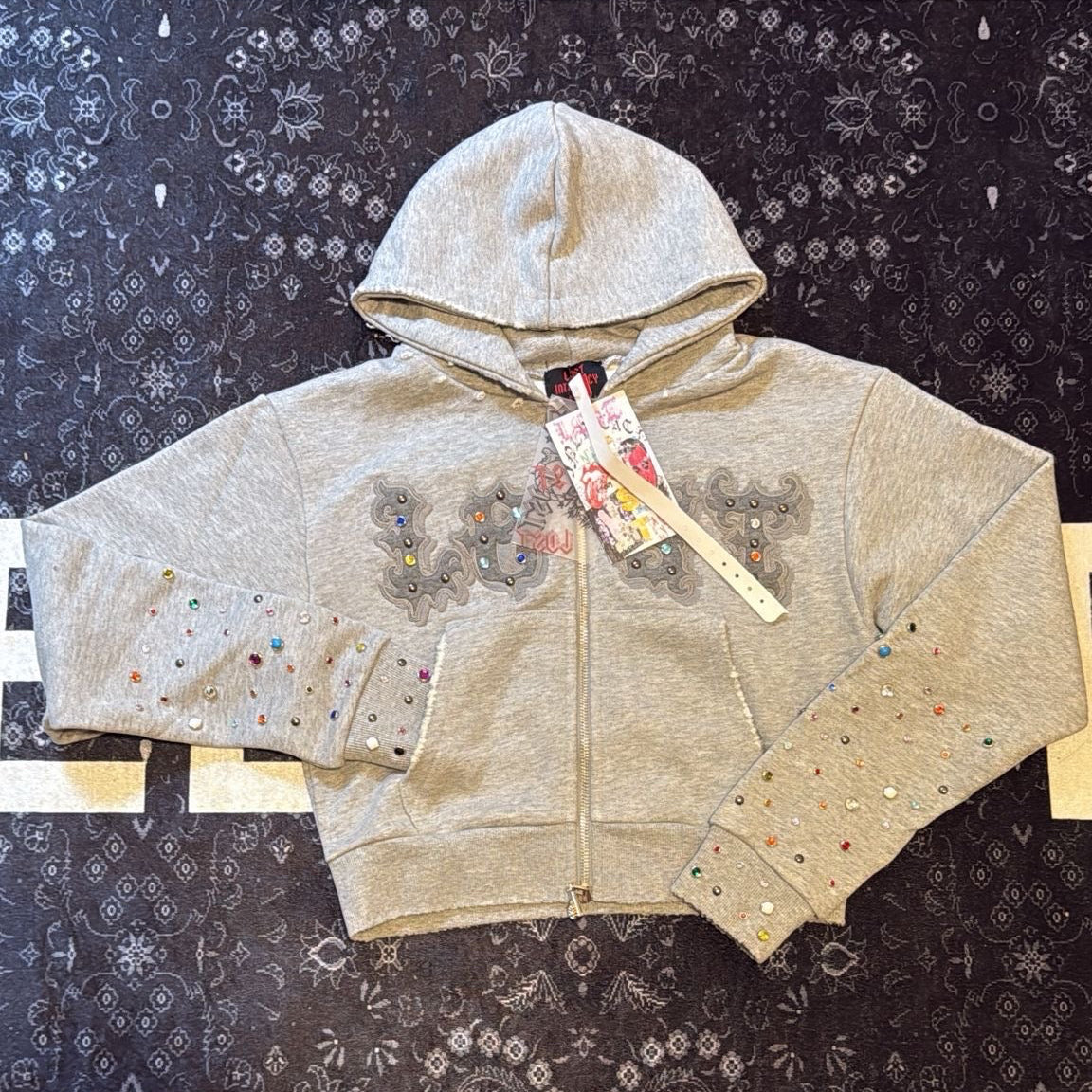 Lost Gray Rhinestone Hoodie